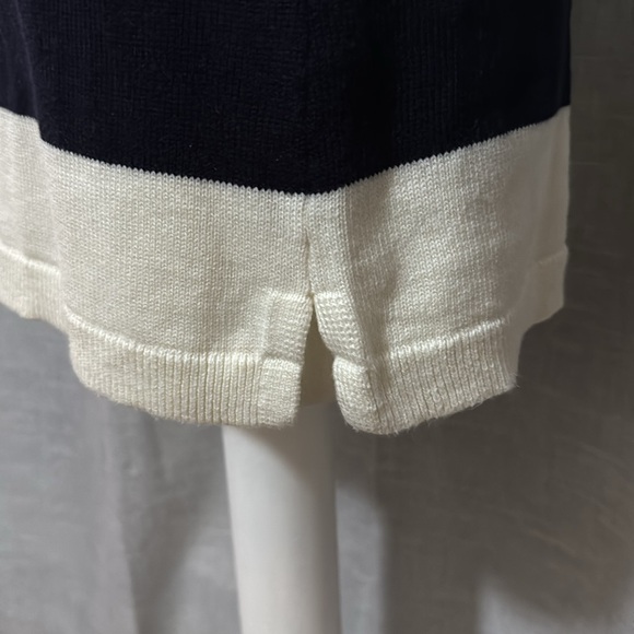 Talbots Cotton Rayon Sweater-Sz S-Navy Cream Stripes-Wider Neck-Notched Side-EUC - Picture 5 of 16